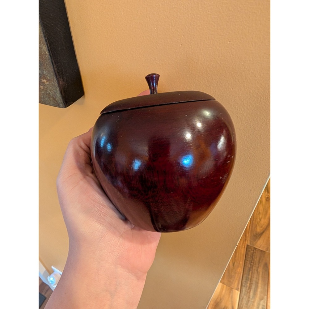 Vintage Hand Turned Wooden Apple Jar with Lid Dark Mahogany Finish Nicaragua